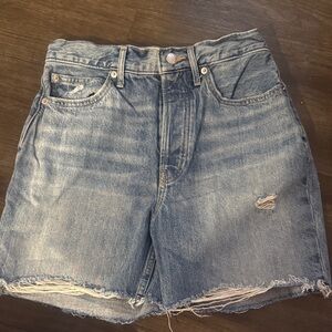 Everlane The Way- High Rigid Light Blue Distressed High-Waist Denim Shorts